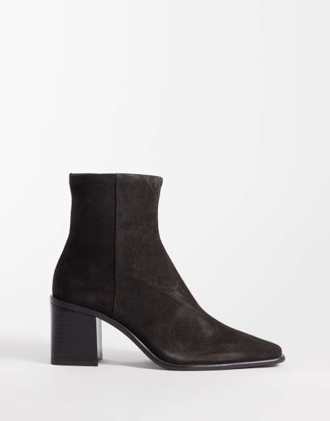 Mango 100% leather pointed heeled ankle boot in dark chocolate - view 1