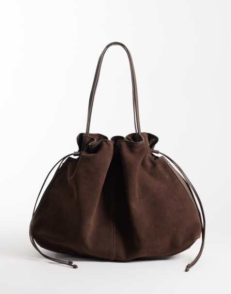 Mango 100% leather sack shoulder bag in brown - view 1
