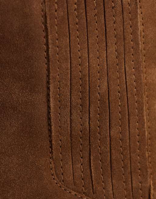 Mango 100% leather short cowboy boots in brown  , 3 of 4