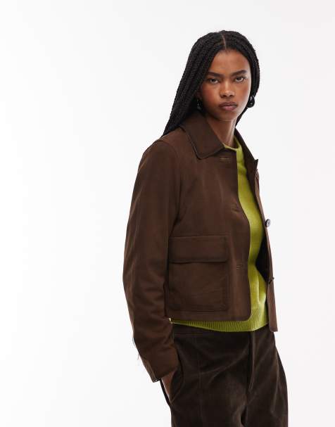 Mango 100% leather short jacket in brown - view 1