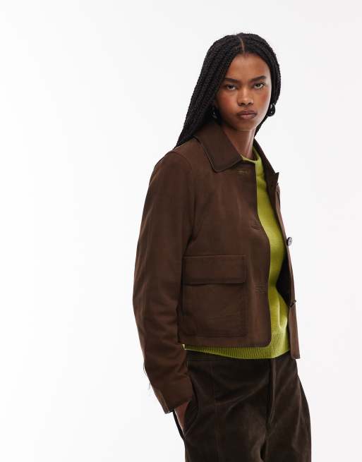 Mango 100% leather short jacket in brown