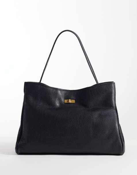 Mango 100% leather shoulder bag in black - view 1