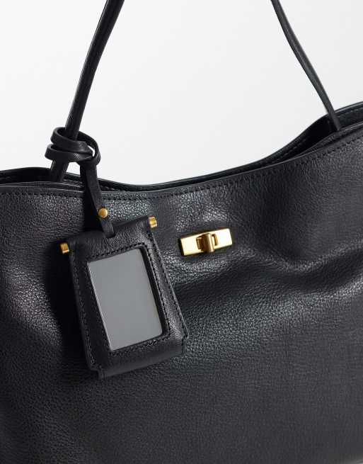 Mango 100% leather shoulder bag in black, 2 of 4