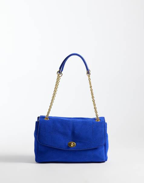 Mango 100% leather shoulder bag in electric blue - view 1