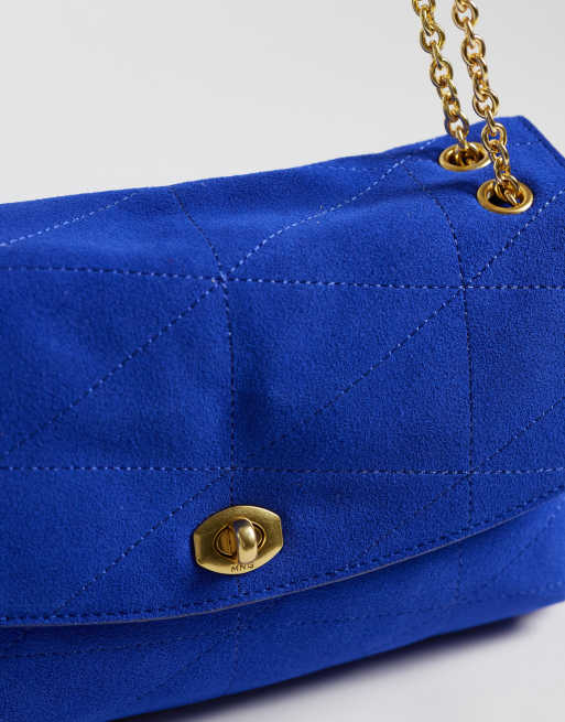 Mango 100% leather shoulder bag in electric blue, 3 of 4
