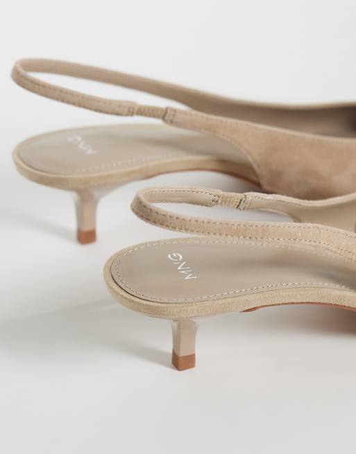 Mango 100% leather slingback heels in sand, 3 of 4