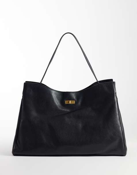 Mango 100% leather slouch city bag in black - view 1