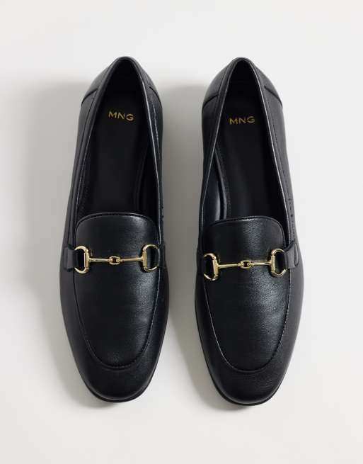 Mango 100% leather snaffle detail loafers in black  , 2 of 4