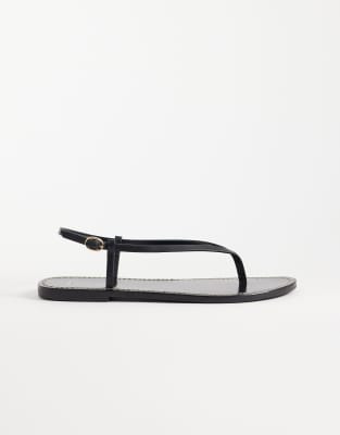 Mango 100% Leather Strappy Flat Sandals In Black