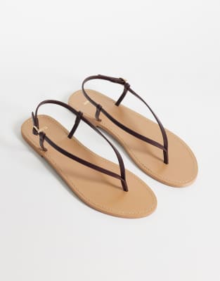 Mango 100% Leather Strappy Flat Sandals In Red