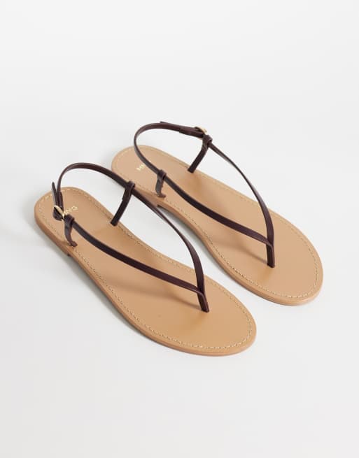 Mango 100% leather strappy flat sandals in burgundy, 2 of 4