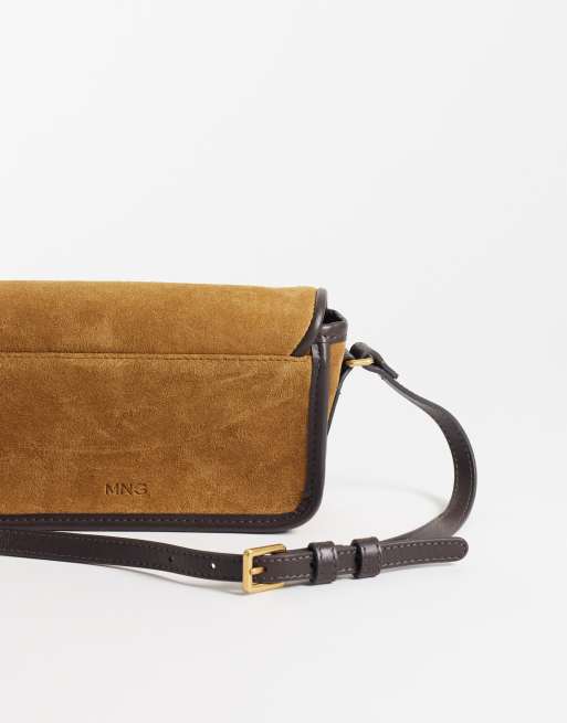 Mango 100% leather suede cross body bag in camel, 4 of 4