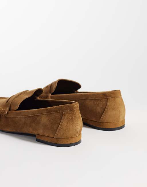 Mango 100% leather suede loafer in camel, 3 of 4