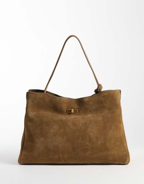 Mango 100% leather suede shoulder bag in camel - view 1