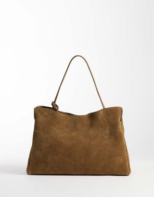Mango 100% leather suede shoulder bag in camel, 4 of 4