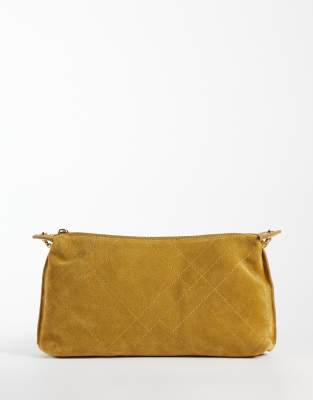 Mango 100% Leather Suede Shoulder Bag With Chain Strap In Brown