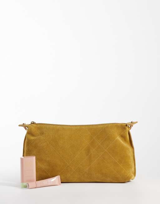 Mango 100% leather suede shoulder bag with chain strap in camel, 2 of 4