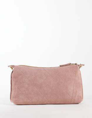 Mango 100% Leather Suede Shoulder Bag With Chain Strap In Pink