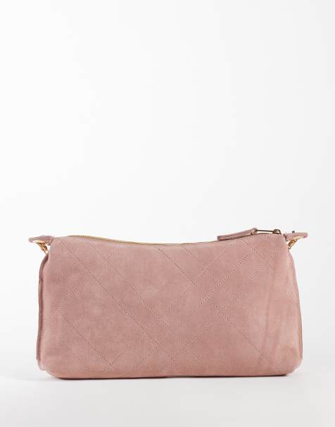 Mango 100% leather suede shoulder bag with chain strap in pastel pink - view 1