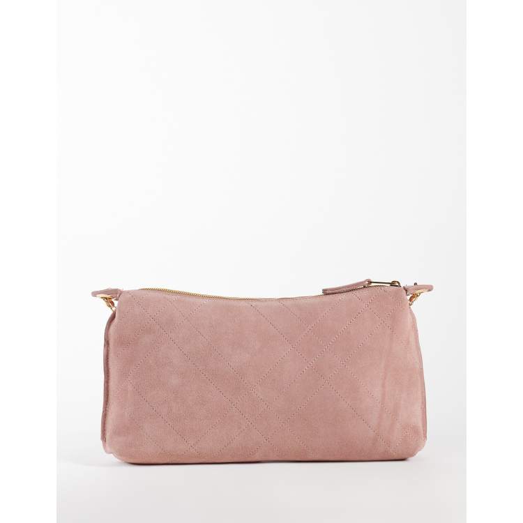 Mango 100% leather suede shoulder bag with chain strap in pastel