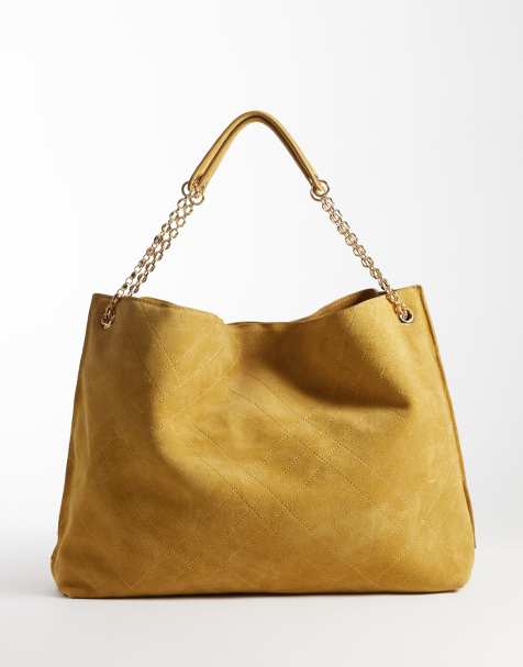 Mango 100% leather suede slouchy shoulder bag in camel - view 1