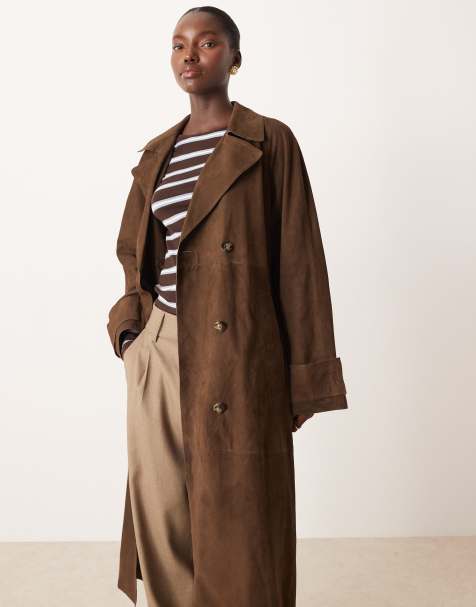 Mango 100% leather trench coat in brown - view 1