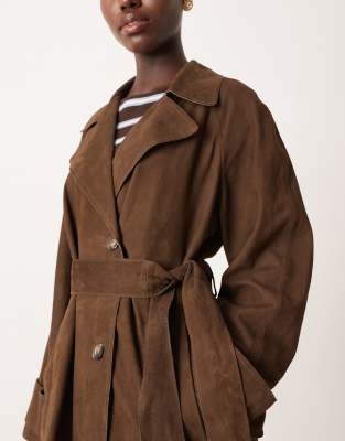 Mango 100% Leather Trench Coat In Brown