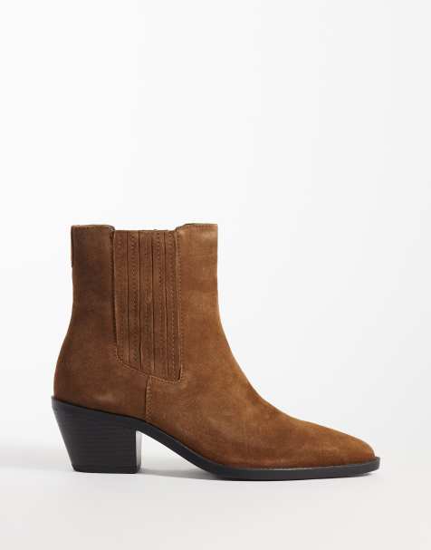 Mango 100% leren korte cowboylaars in bruin - view 1