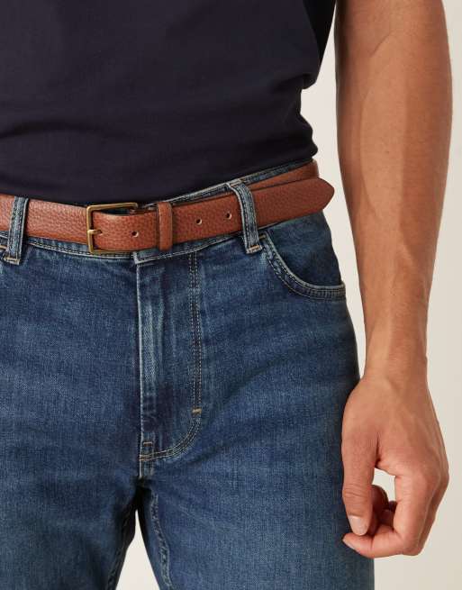 Mango - 100% leren riem met vintage look in lichtbruin