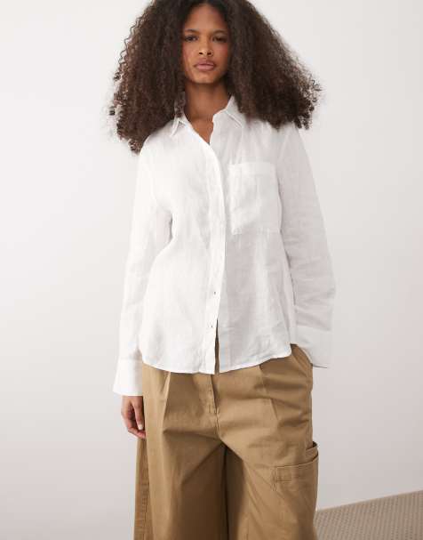 Mango 100% linen classic shirt in white - view 1