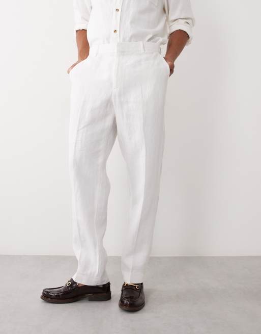 Mango 100% linen front pleat trousers in white, 2 of 5