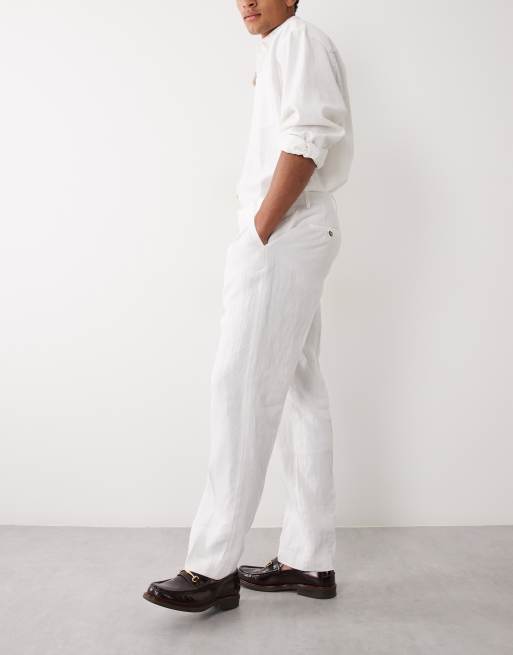 Mango 100% linen front pleat trousers in white, 3 of 5