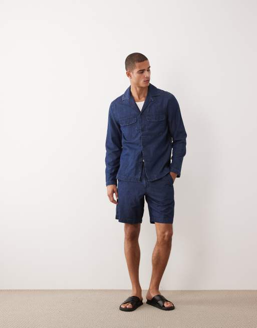 Mango 100% linen long sleeve denim look shirt in blue, 3 of 5