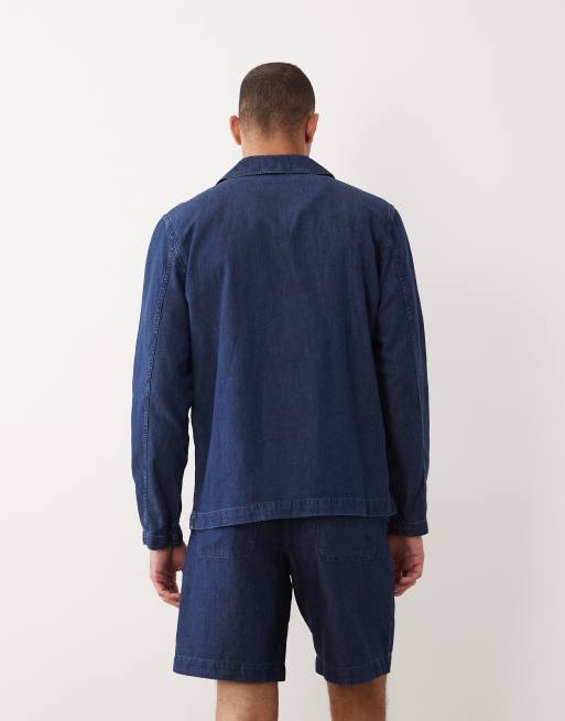 Mango 100% linen long sleeve denim look shirt in blue, 4 of 5