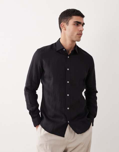 Mango 100% linen long sleeve shirt in black