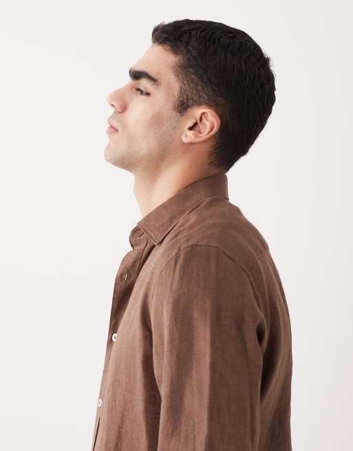 Mango 100% linen long sleeve shirt in brown, 4 of 5