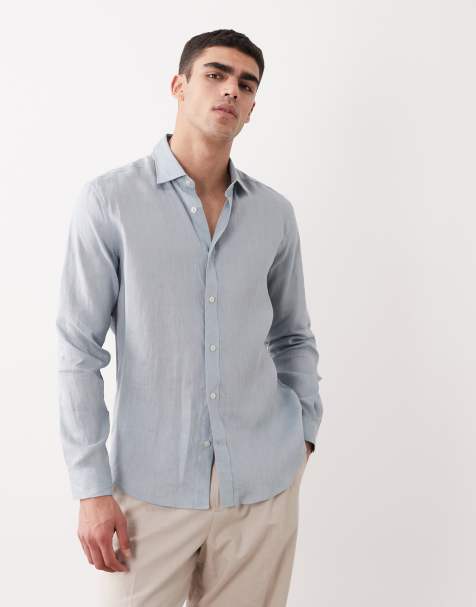 Mango 100% linen long sleeve shirt in light blue