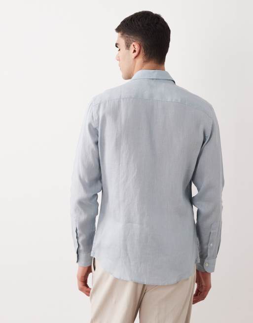 Mango 100% linen long sleeve shirt in light blue, 4 of 5