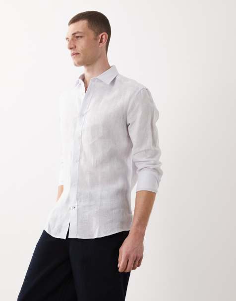 Mango 100% linen long sleeve shirt in pale blue