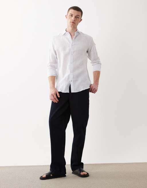 Mango 100% linen long sleeve shirt in pale blue, 2 of 5