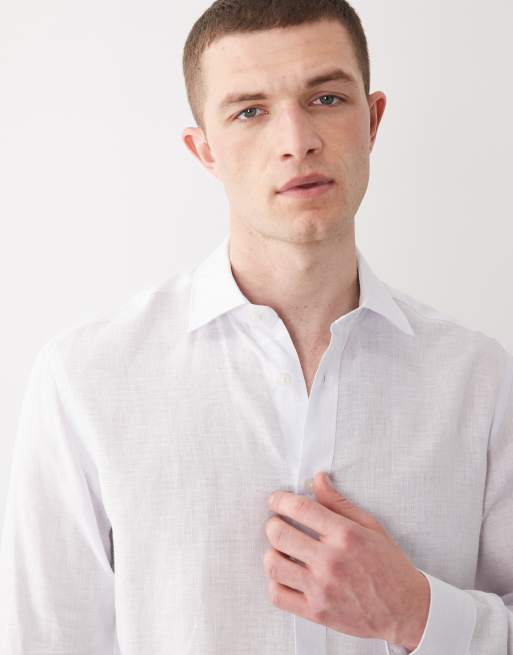 Mango 100% linen long sleeve shirt in pale blue, 3 of 5