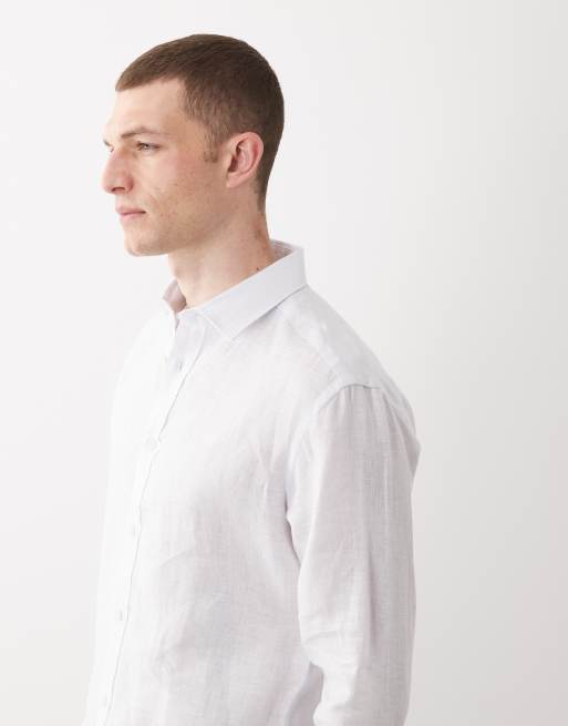 Mango 100% linen long sleeve shirt in pale blue, 4 of 5