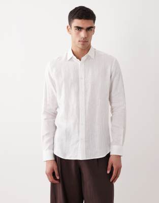 Mango 100% Linen Long Sleeve Shirt In White