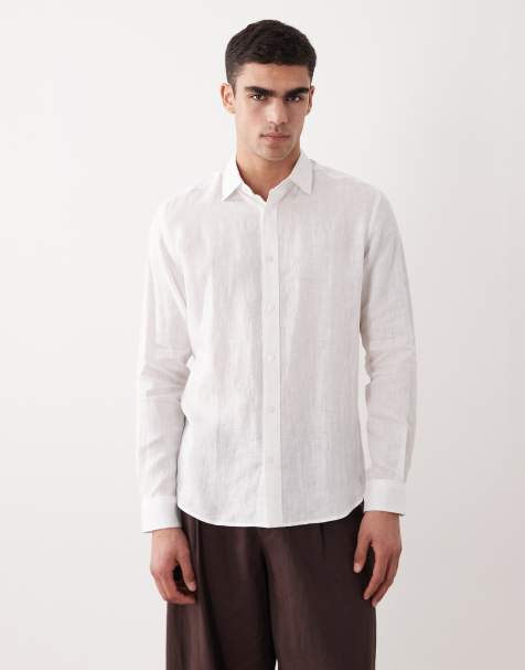 Mango 100% linen long sleeve shirt in white