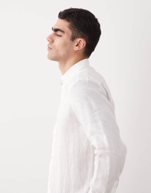 Mango 100% linen long sleeve shirt in white, 4 of 5
