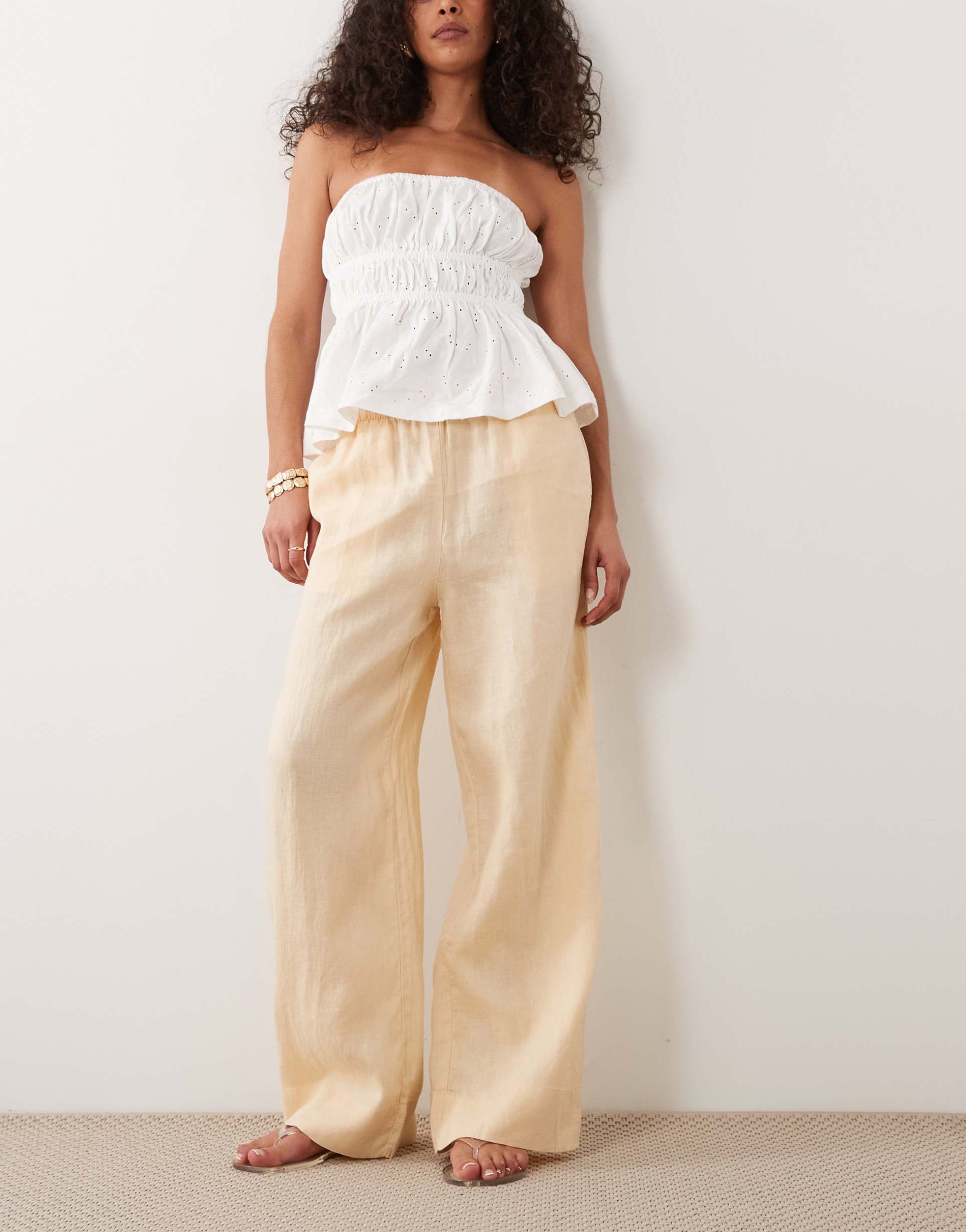 mango 100% linen pants in pastel yellow