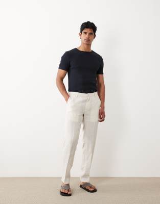 Mango 100% Linen Pin Stripe Pants In Black