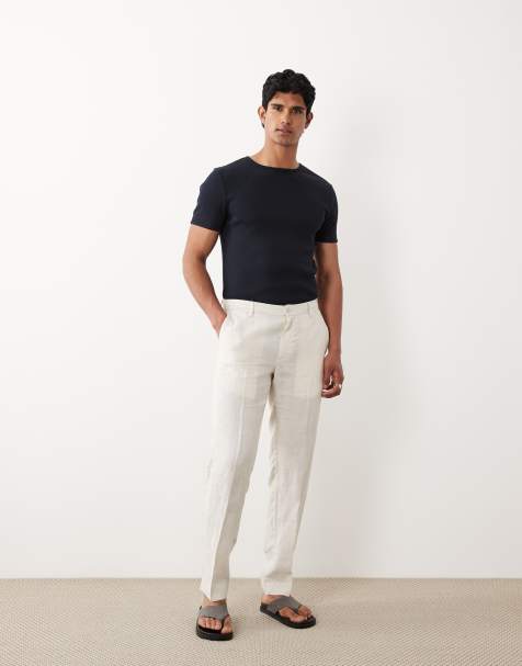 Mango 100% linen pin stripe trousers in ecru - view 1