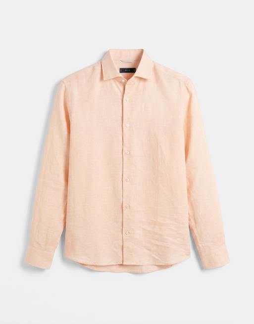 Mango 100% linen relaxed fit shirt in salmon, 6 of 9
