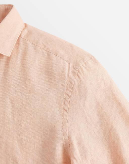 Mango 100% linen relaxed fit shirt in salmon, 8 of 9